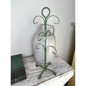 Vintage Metal Avocado Green 6 Cup Mug Tree Holder Stand Retro MCM 14" Japan